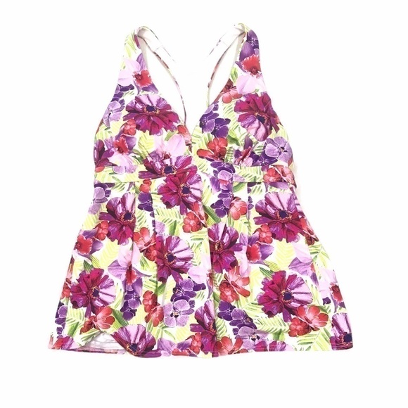 Lands End Floral Racerback Tankini Swim Top - Picture 7 of 9